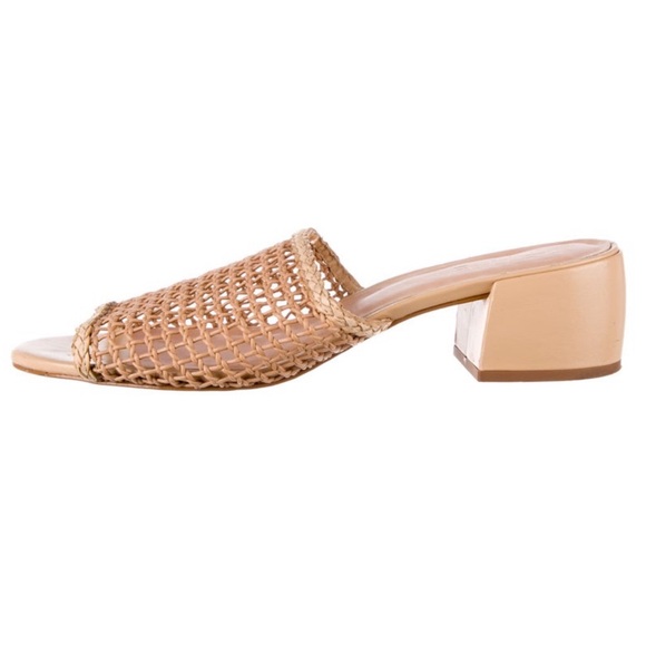 RAYE Leather Crochet Trim Slides Tan Woven Sandals Size 9 - Picture 2 of 6